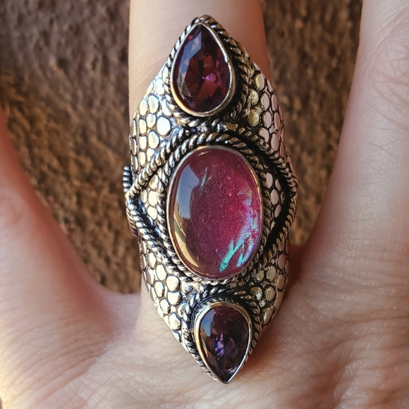 New Triplet Opal & Amethyst 925 Silver Statement Ring. - Picture 6 of 16